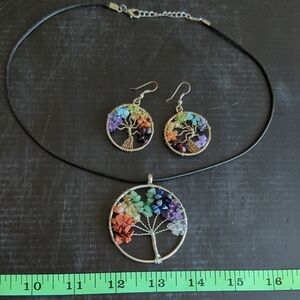 Colorful Tree of Life Necklace and Earring Set